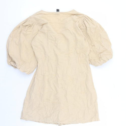 Influence Womens Beige Cotton A-Line Size 10 V-Neck Button