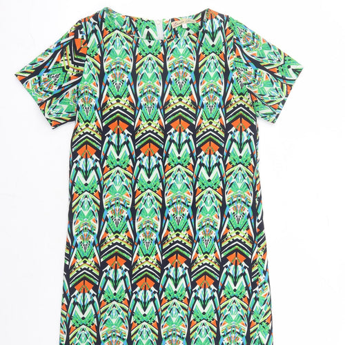 Cameo Rose Womens Multicoloured Geometric Polyester A-Line Size 12 Round Neck Zip