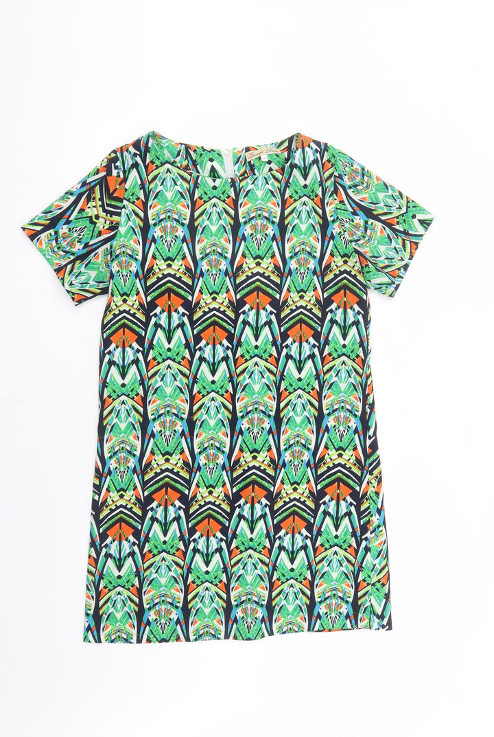 Cameo Rose Womens Multicoloured Geometric Polyester A-Line Size 12 Round Neck Zip