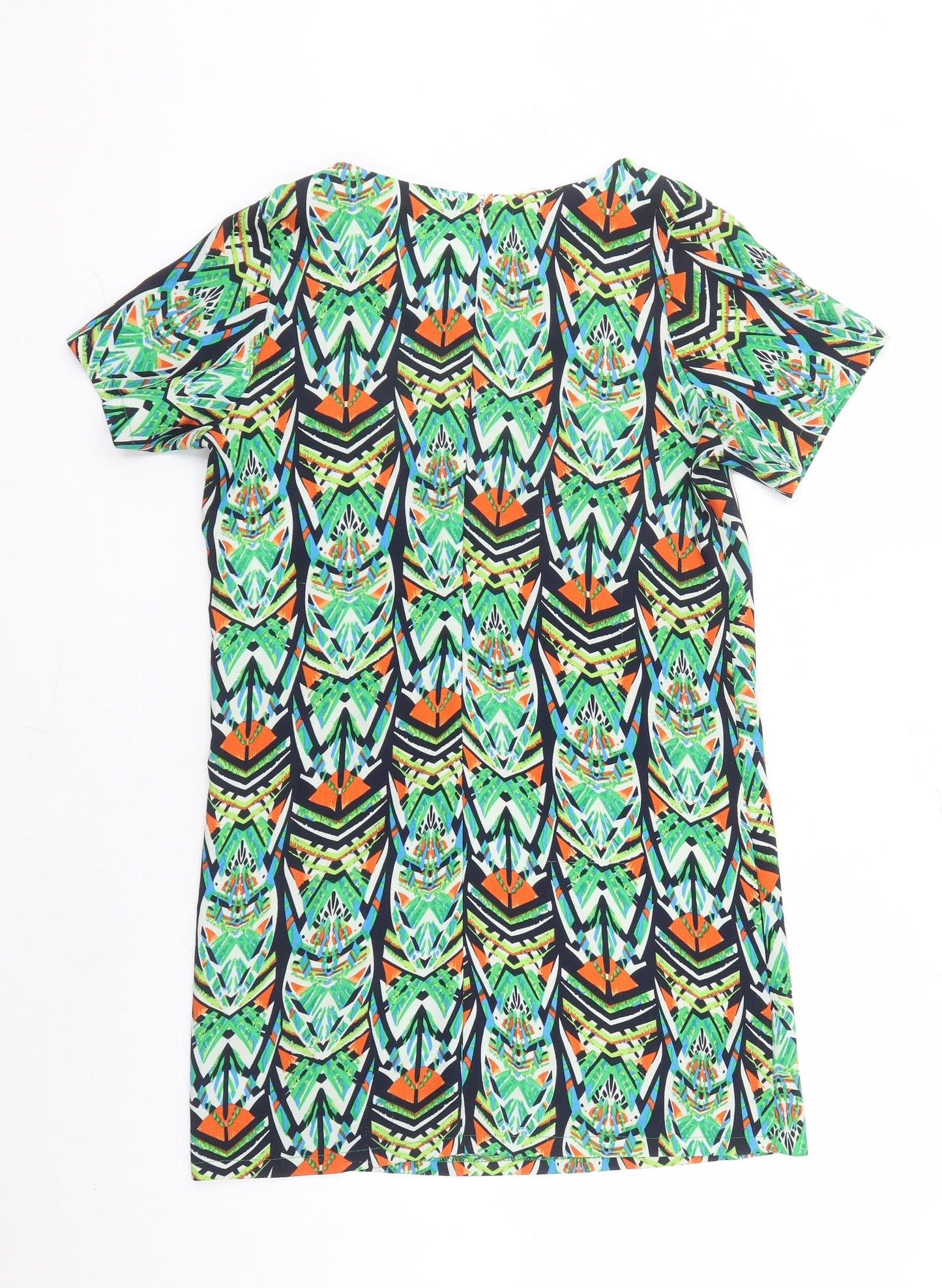 Cameo Rose Womens Multicoloured Geometric Polyester A-Line Size 12 Round Neck Zip