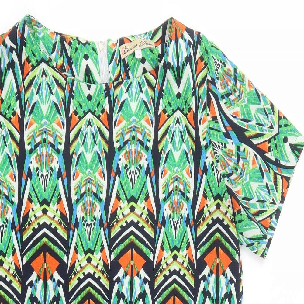 Cameo Rose Womens Multicoloured Geometric Polyester A-Line Size 12 Round Neck Zip