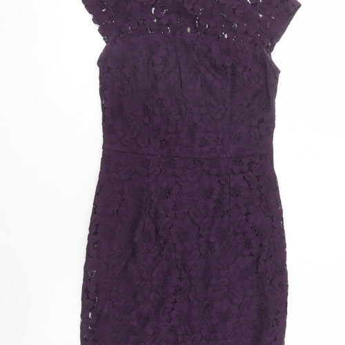 Dorothy Perkins Womens Purple Floral Nylon A-Line Size 6 Round Neck Zip