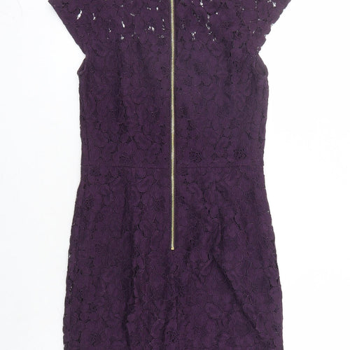 Dorothy Perkins Womens Purple Floral Nylon A-Line Size 6 Round Neck Zip