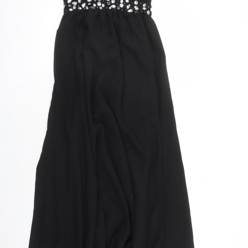 Ameila Womens Black Polyester Maxi Size 14 Halter Tie - Rhinestone Detail