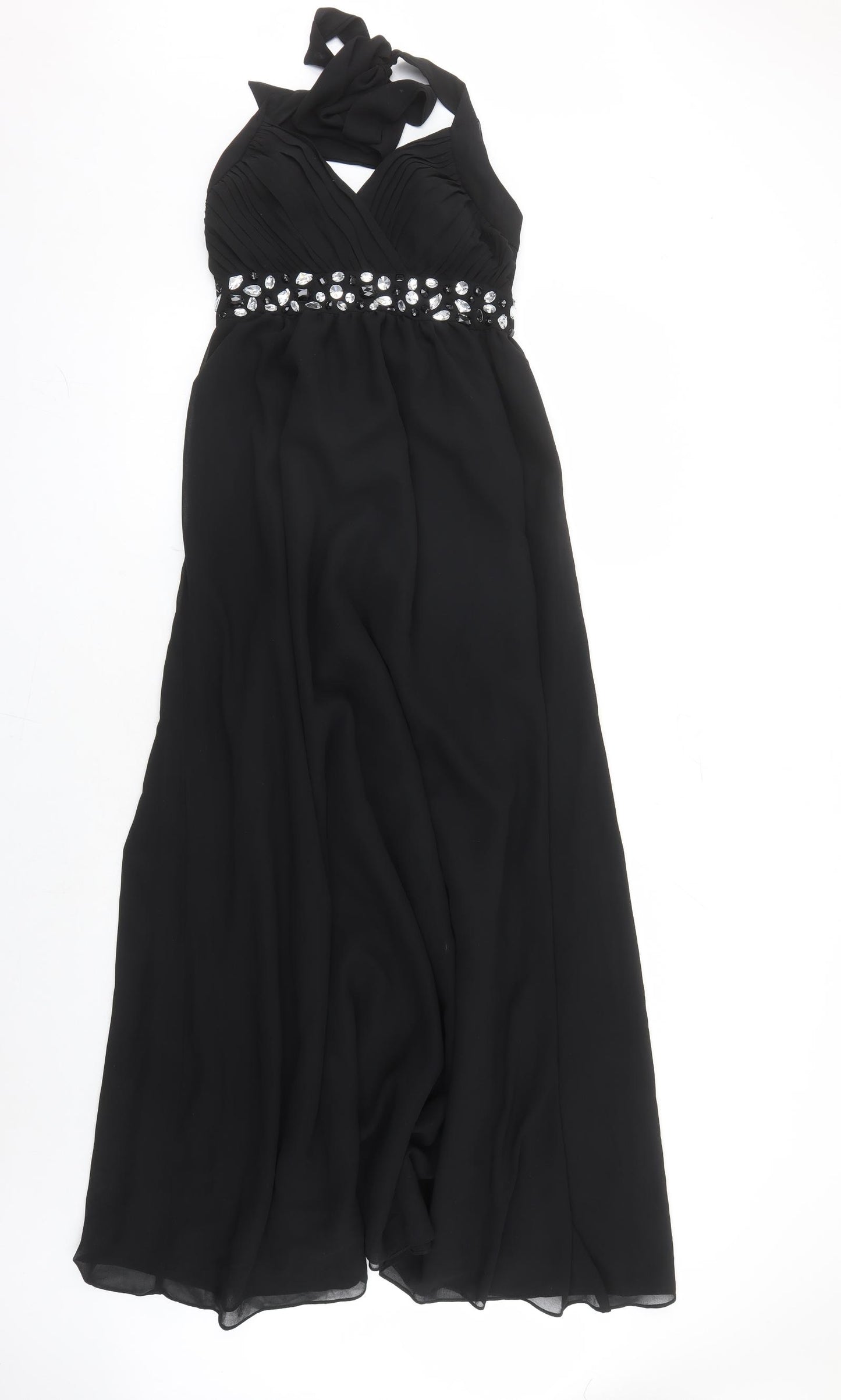Ameila Womens Black Polyester Maxi Size 14 Halter Tie - Rhinestone Detail