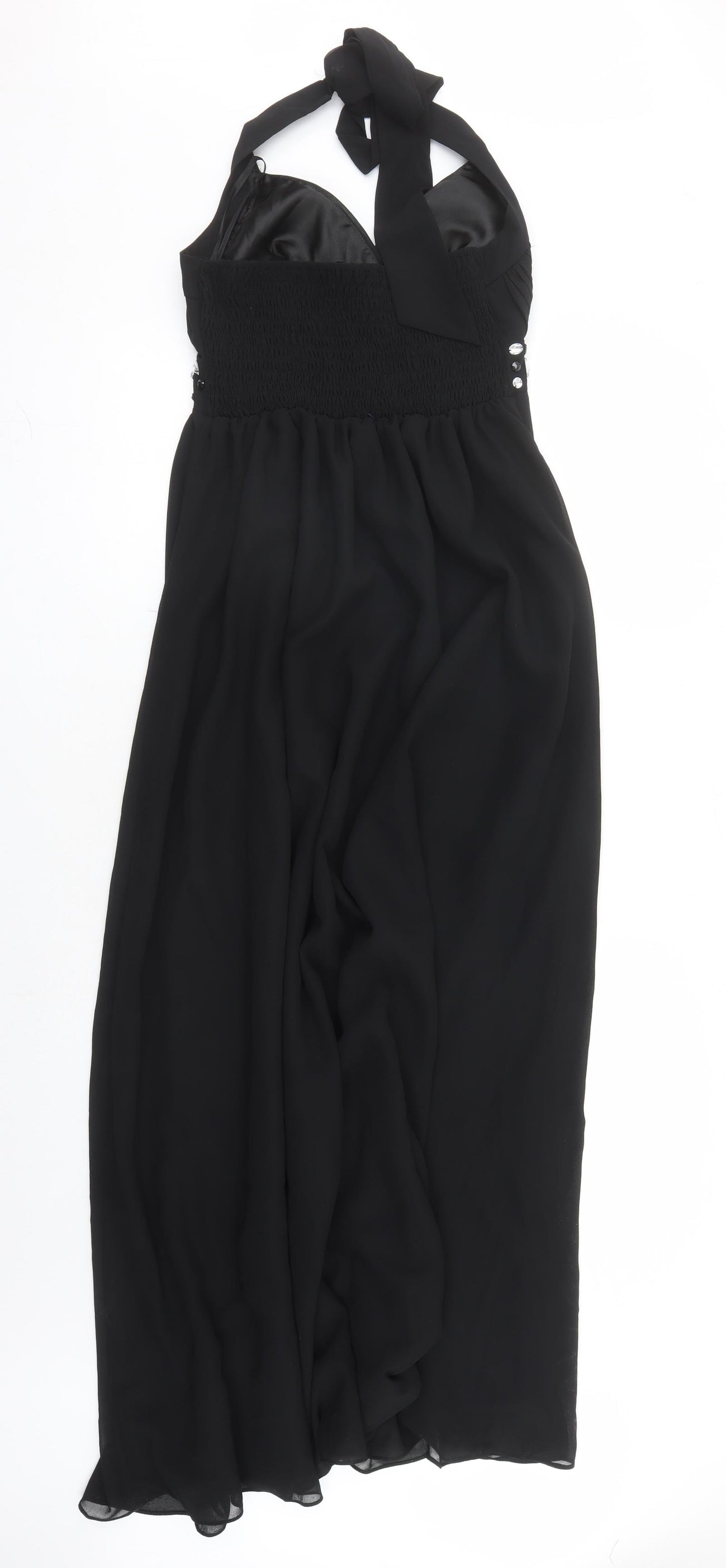 Ameila Womens Black Polyester Maxi Size 14 Halter Tie - Rhinestone Detail