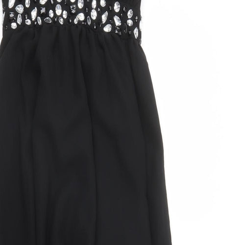 Ameila Womens Black Polyester Maxi Size 14 Halter Tie - Rhinestone Detail