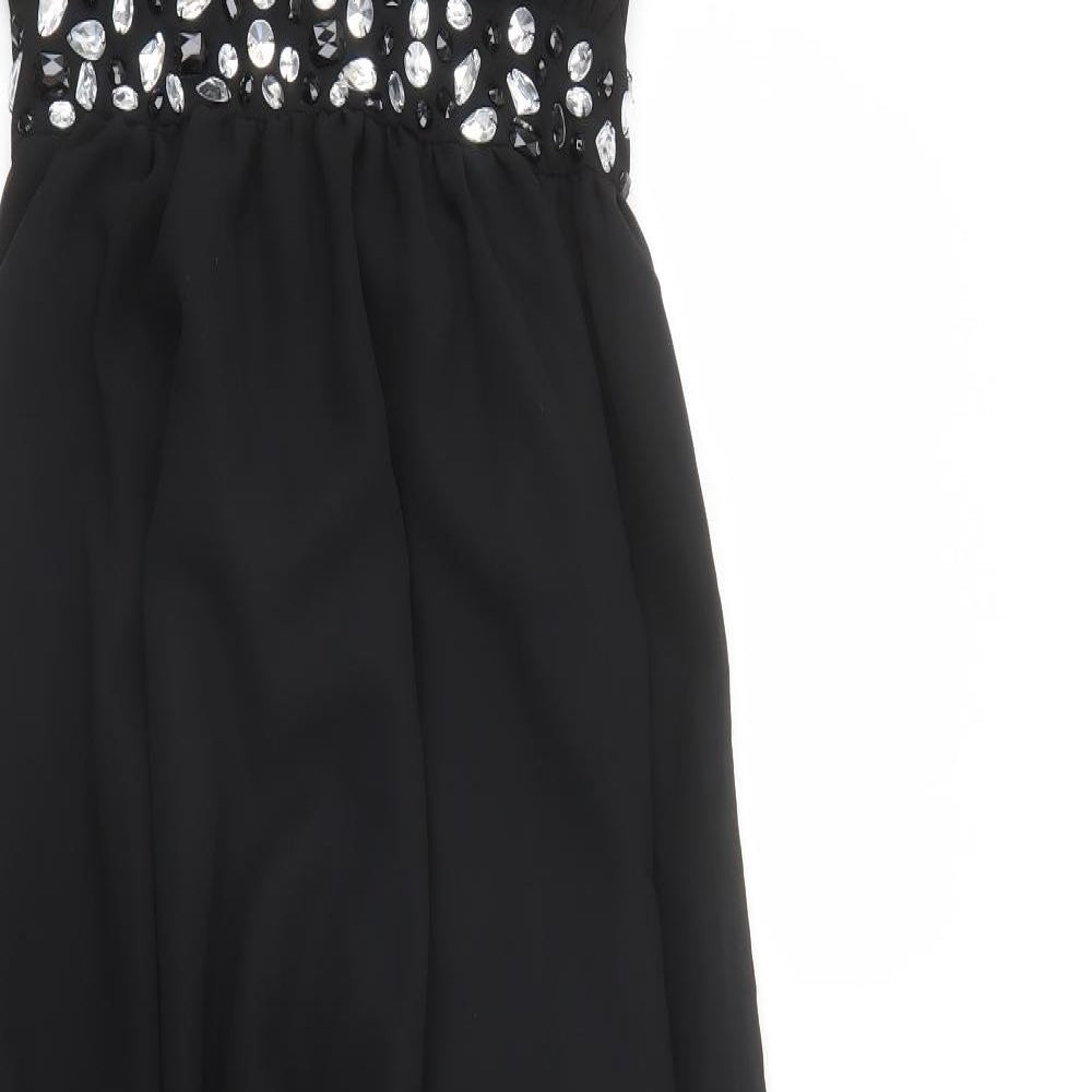 Ameila Womens Black Polyester Maxi Size 14 Halter Tie - Rhinestone Detail