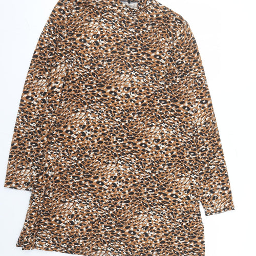QED London Womens Brown Animal Print Polyester A-Line Size 16 Mock Neck Pullover - le