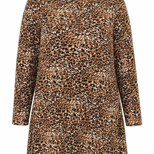QED London Womens Brown Animal Print Polyester A-Line Size 16 Mock Neck Pullover - le