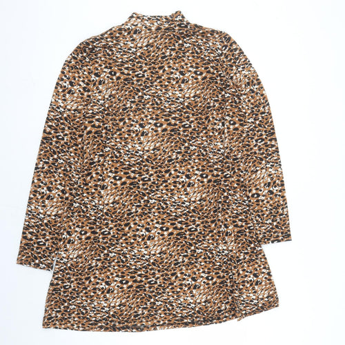 QED London Womens Brown Animal Print Polyester A-Line Size 16 Mock Neck Pullover - le