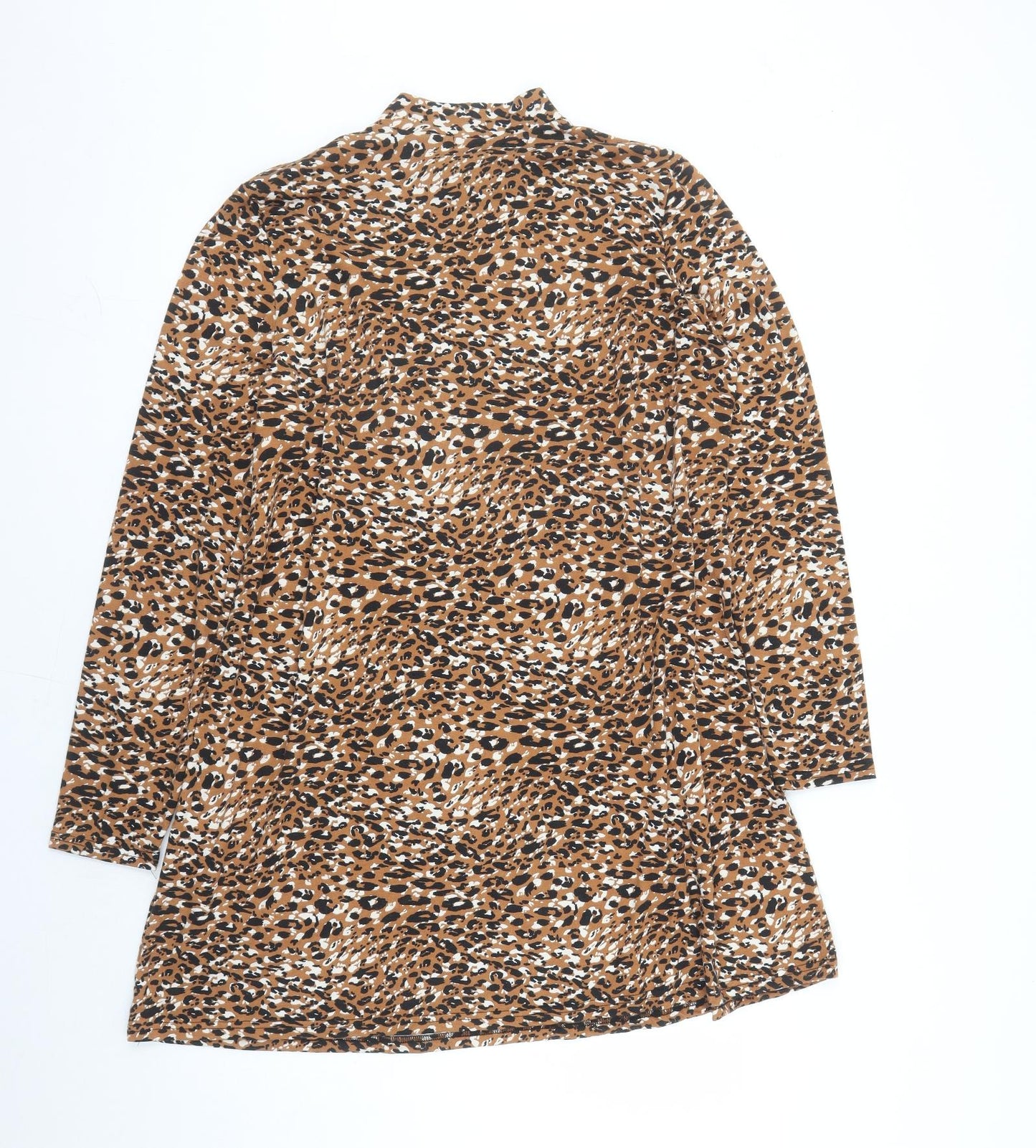 QED London Womens Brown Animal Print Polyester A-Line Size 16 Mock Neck Pullover - le