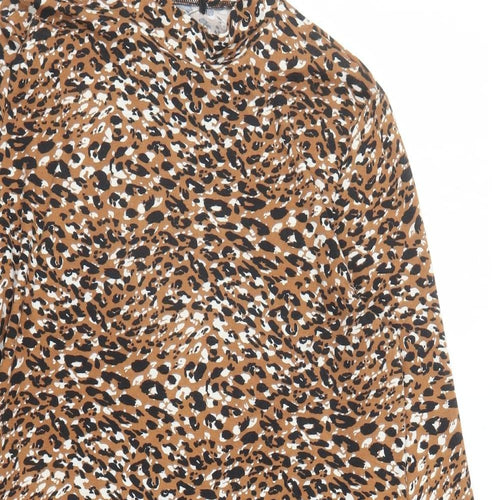 QED London Womens Brown Animal Print Polyester A-Line Size 16 Mock Neck Pullover - le