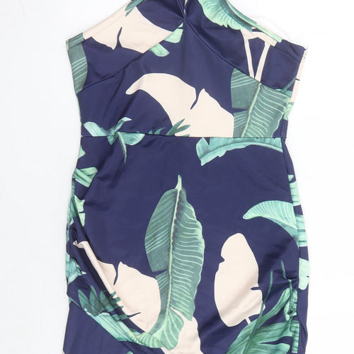 Parisian Womens Blue Geometric Polyester Pencil Dress Size 12 Halter Zip