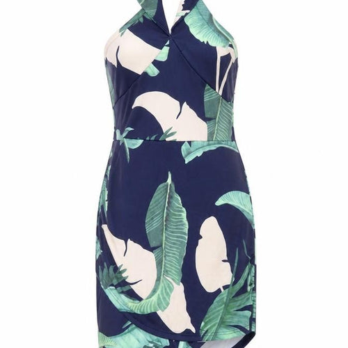 Parisian Womens Blue Geometric Polyester Pencil Dress Size 12 Halter Zip