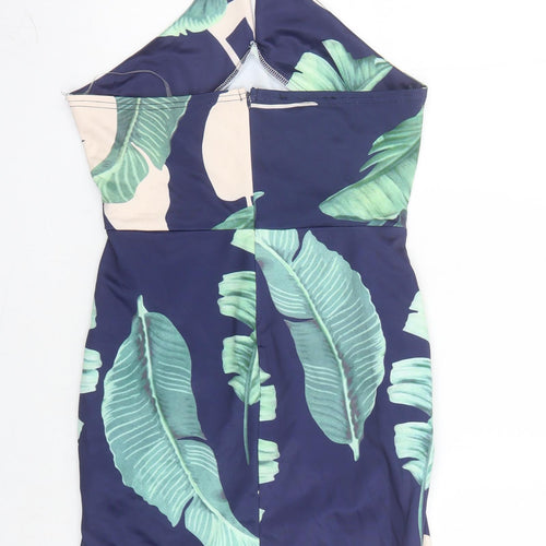 Parisian Womens Blue Geometric Polyester Pencil Dress Size 12 Halter Zip