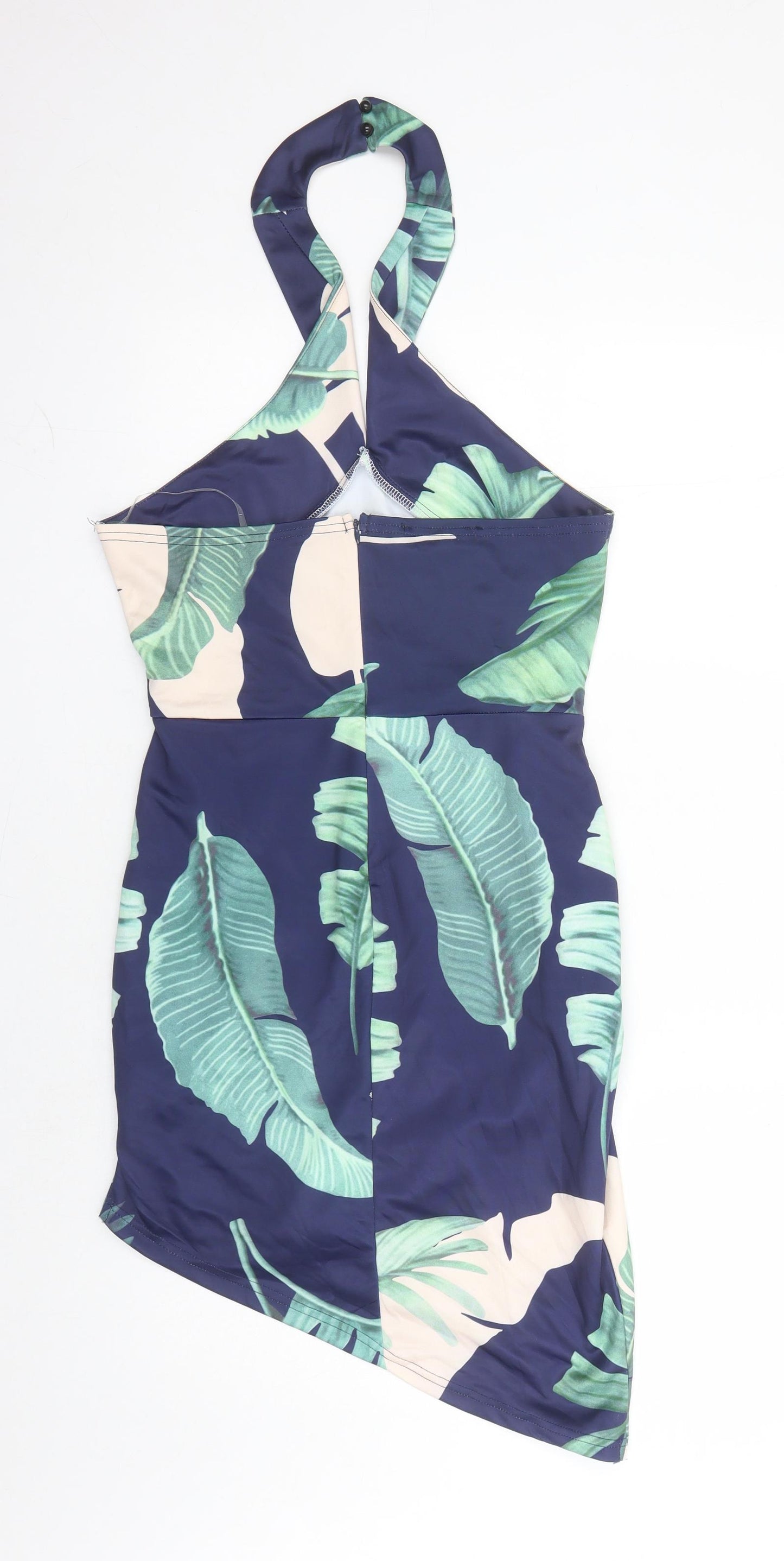 Parisian Womens Blue Geometric Polyester Pencil Dress Size 12 Halter Zip