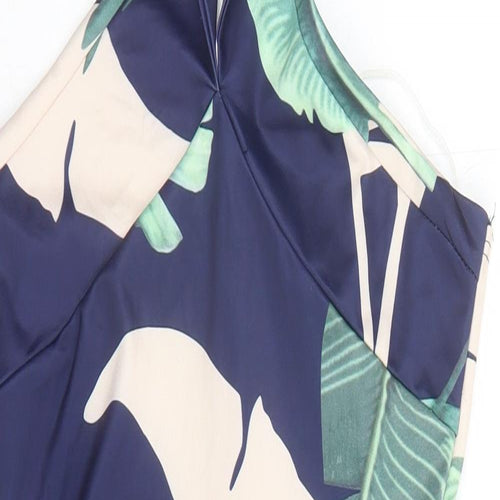 Parisian Womens Blue Geometric Polyester Pencil Dress Size 12 Halter Zip