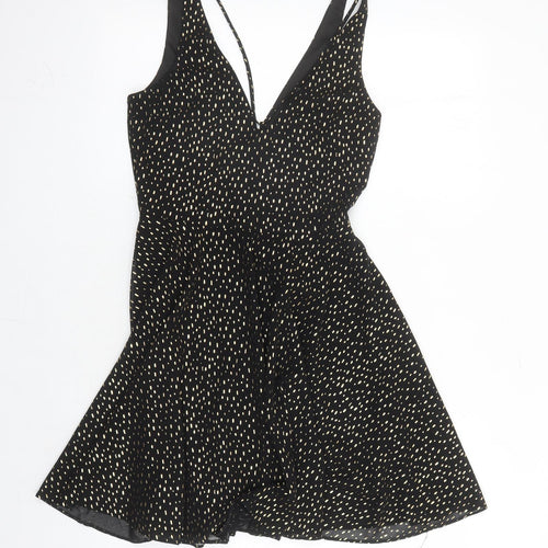 Miss Selfridge Womens Black Geometric Polyester Fit & Flare Size 6 V-Neck Zip
