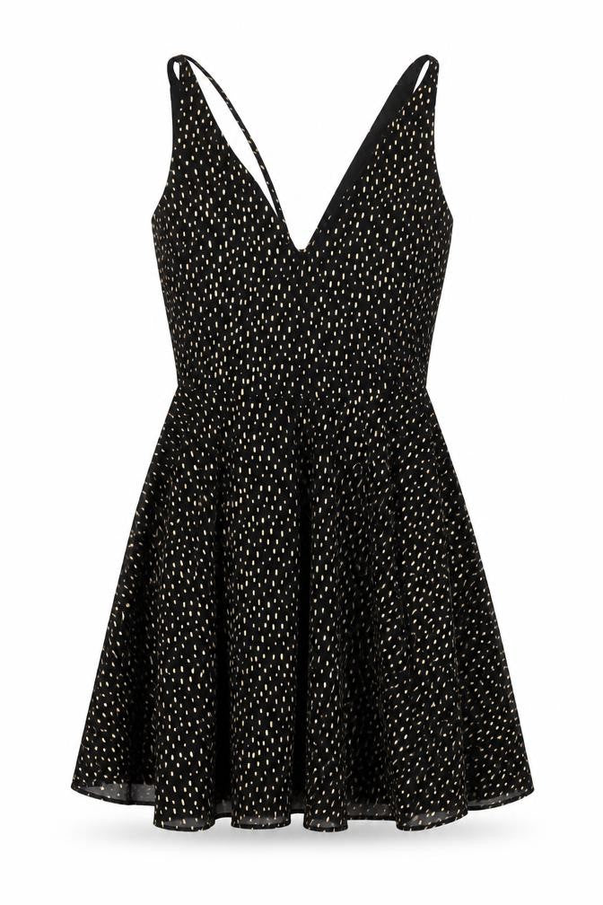 Miss Selfridge Womens Black Geometric Polyester Fit & Flare Size 6 V-Neck Zip