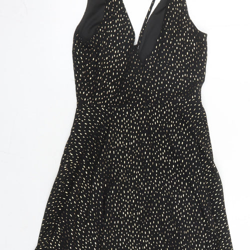Miss Selfridge Womens Black Geometric Polyester Fit & Flare Size 6 V-Neck Zip