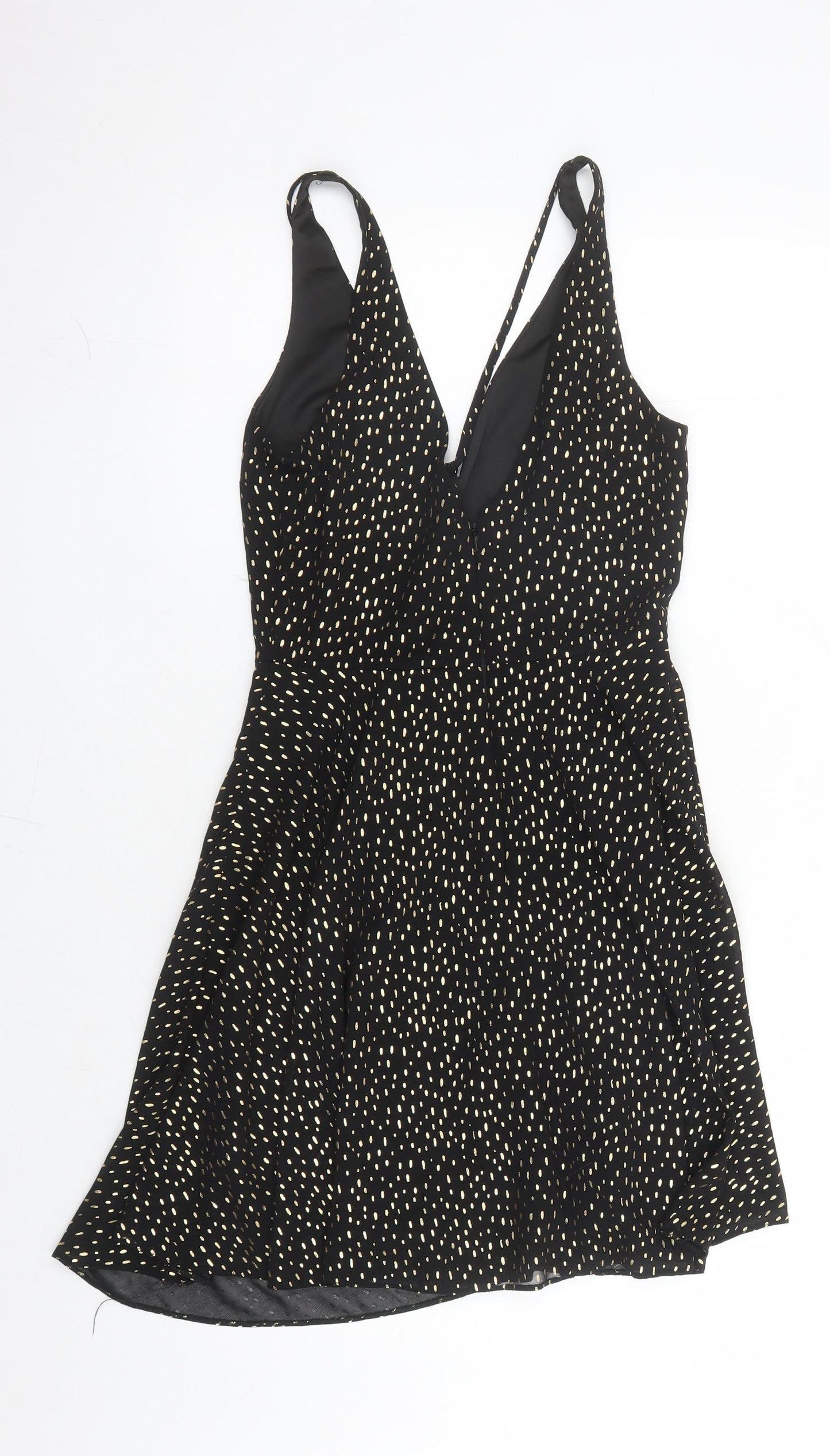 Miss Selfridge Womens Black Geometric Polyester Fit & Flare Size 6 V-Neck Zip
