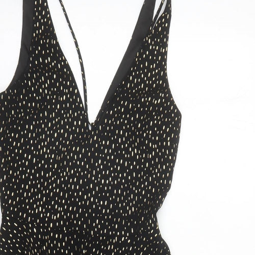 Miss Selfridge Womens Black Geometric Polyester Fit & Flare Size 6 V-Neck Zip