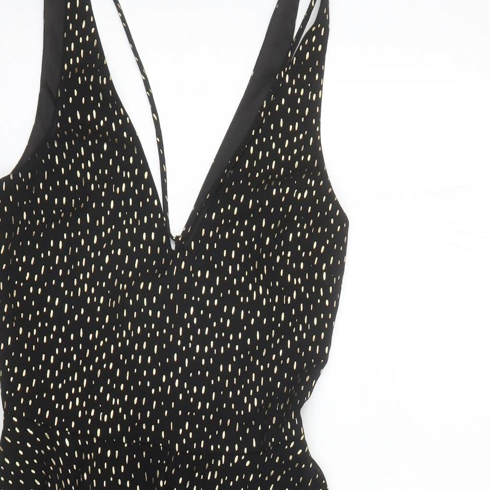Miss Selfridge Womens Black Geometric Polyester Fit & Flare Size 6 V-Neck Zip