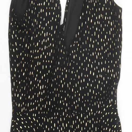 Miss Selfridge Womens Black Geometric Polyester Fit & Flare Size 6 V-Neck Zip