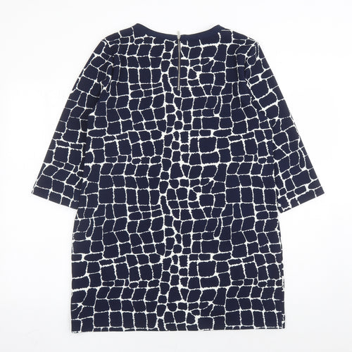 Marks and Spencer Womens Blue Geometric Polyester A-Line Size 14 Round Neck Zip