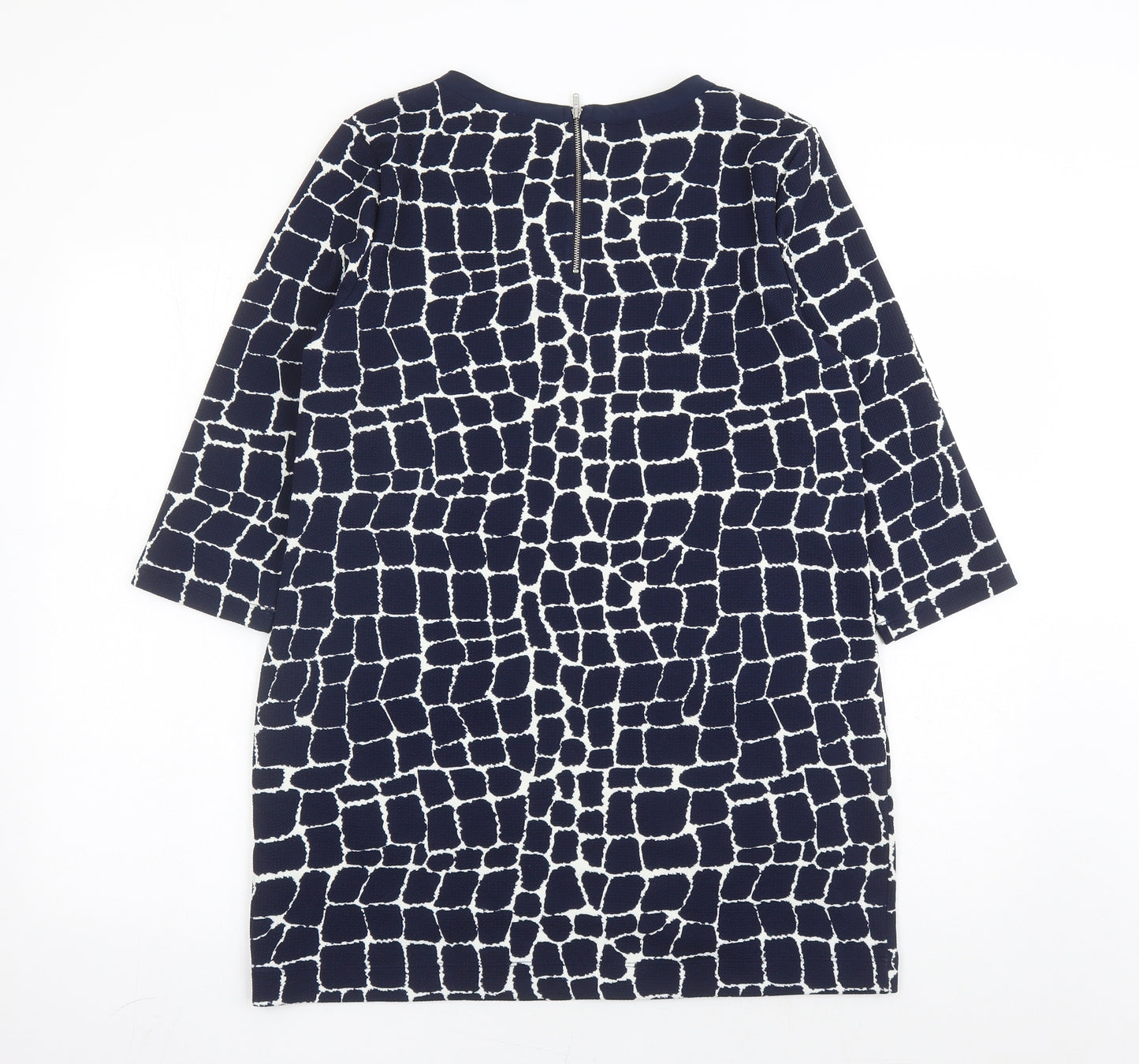 Marks and Spencer Womens Blue Geometric Polyester A-Line Size 14 Round Neck Zip