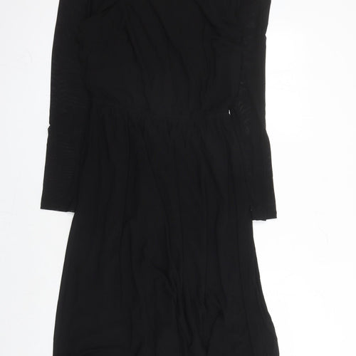 Cotton Traders Womens Black Polyester Fit & Flare Size 14 Mock Neck Button