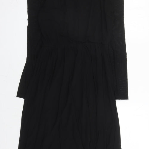 Cotton Traders Womens Black Polyester Fit & Flare Size 14 Mock Neck Button