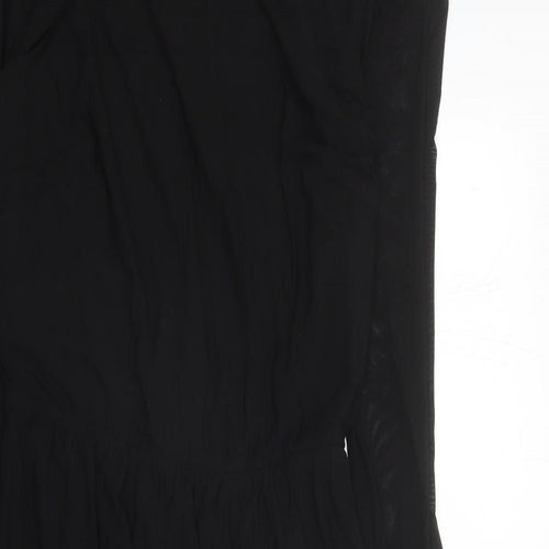 Cotton Traders Womens Black Polyester Fit & Flare Size 14 Mock Neck Button