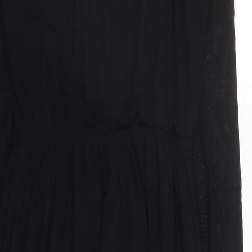 Cotton Traders Womens Black Polyester Fit & Flare Size 14 Mock Neck Button