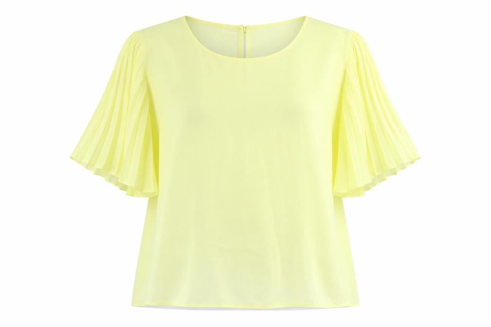 Front view of River Island women’s yellow polyester basic blouse, size UK 18, round neck