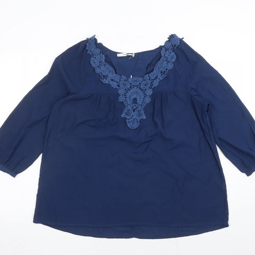 Mango Womens Blue Polyester Basic Blouse Size M Round Neck