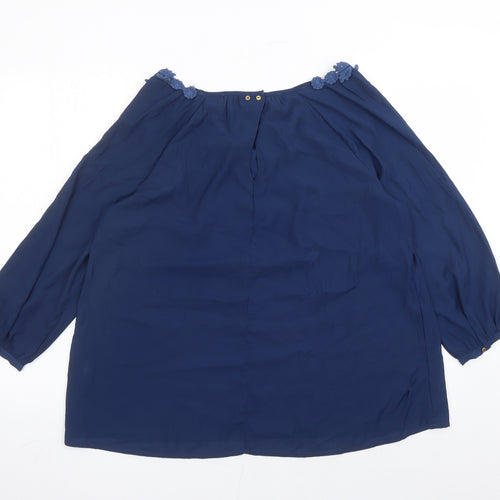 Mango Womens Blue Polyester Basic Blouse Size M Round Neck
