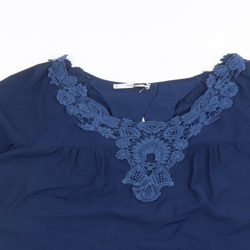 Mango Womens Blue Polyester Basic Blouse Size M Round Neck