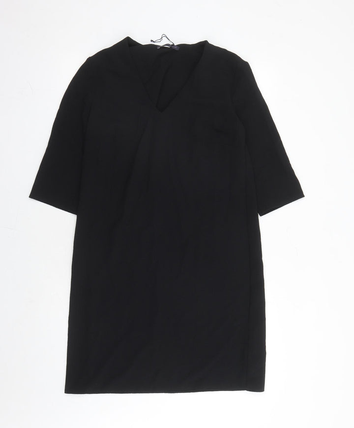 Marks and Spencer Womens Black Polyester A-Line Size 12 V-Neck Pullover