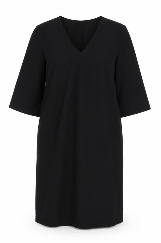 Front view of Marks & Spencer women’s black polyester a-line, size UK 12, v-neck pullover