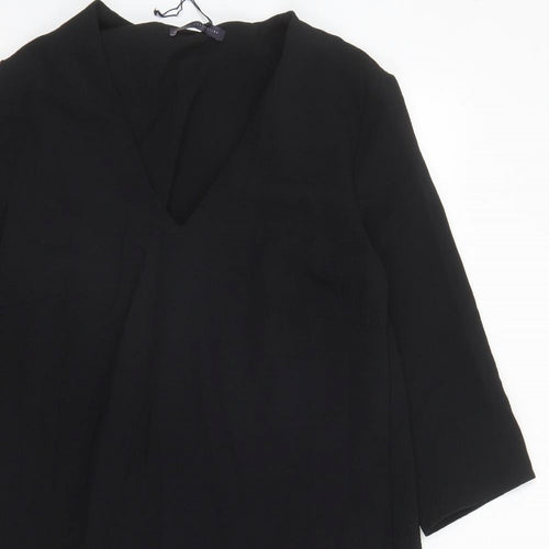 Marks and Spencer Womens Black Polyester A-Line Size 12 V-Neck Pullover