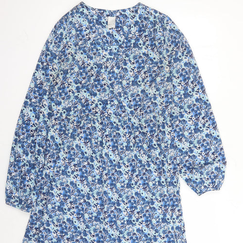 VILA Womens Blue Floral Polyester A-Line Size S V-Neck Pullover