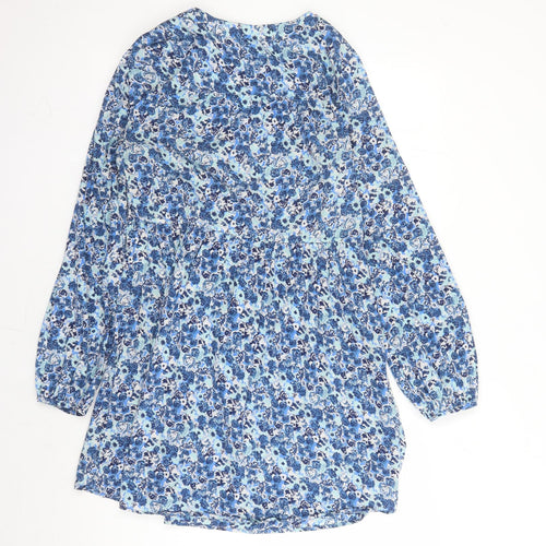 VILA Womens Blue Floral Polyester A-Line Size S V-Neck Pullover
