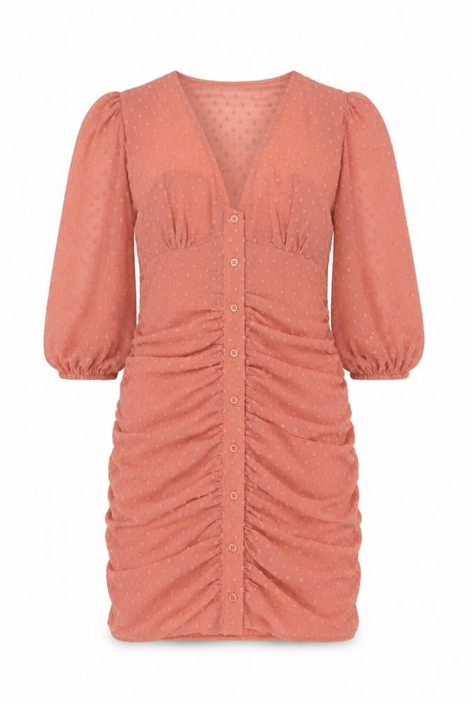 Front view of ASOS women’s brown polyester bodycon, size UK 8, v-neck button
