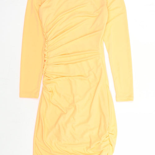Zara Womens Orange Polyester Bodycon Size XS Round Neck Zip - Neon Orange