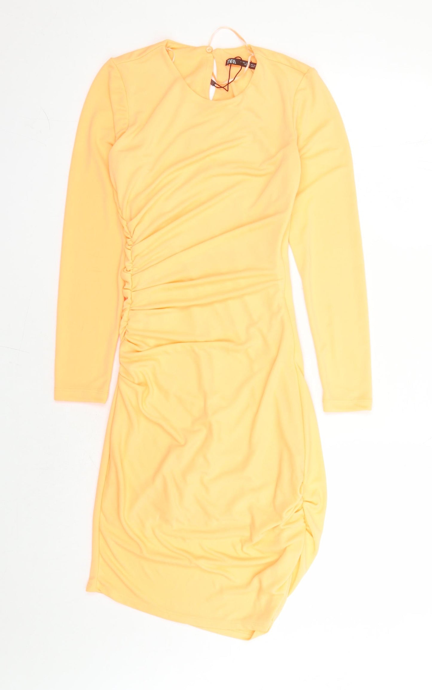 Zara Womens Orange Polyester Bodycon Size XS Round Neck Zip - Neon Orange