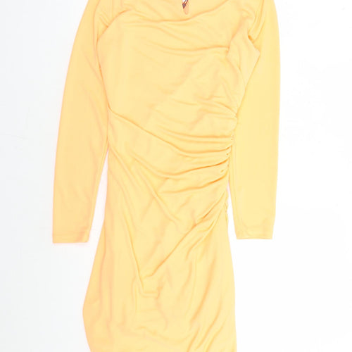 Zara Womens Orange Polyester Bodycon Size XS Round Neck Zip - Neon Orange