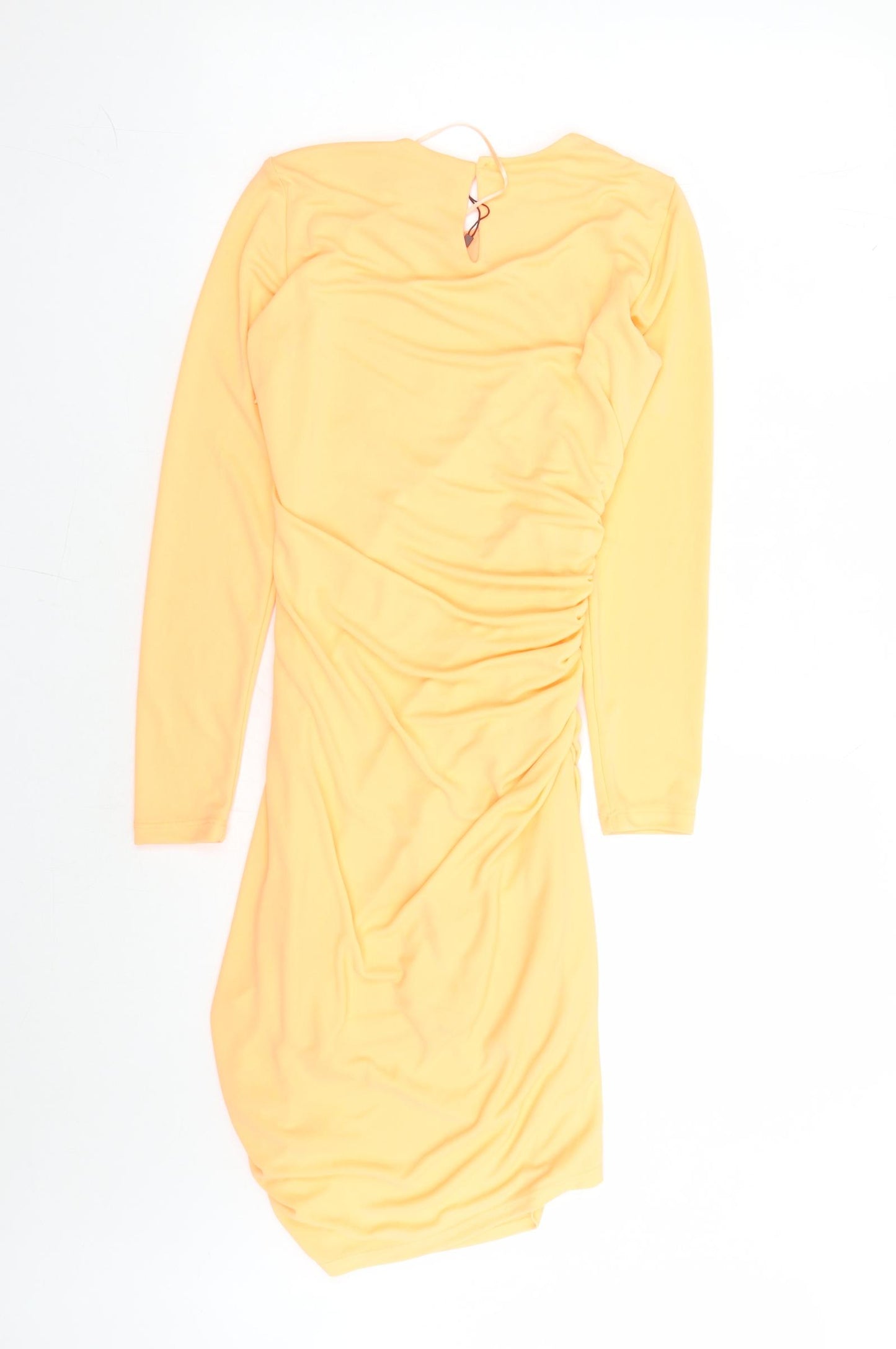 Zara Womens Orange Polyester Bodycon Size XS Round Neck Zip - Neon Orange