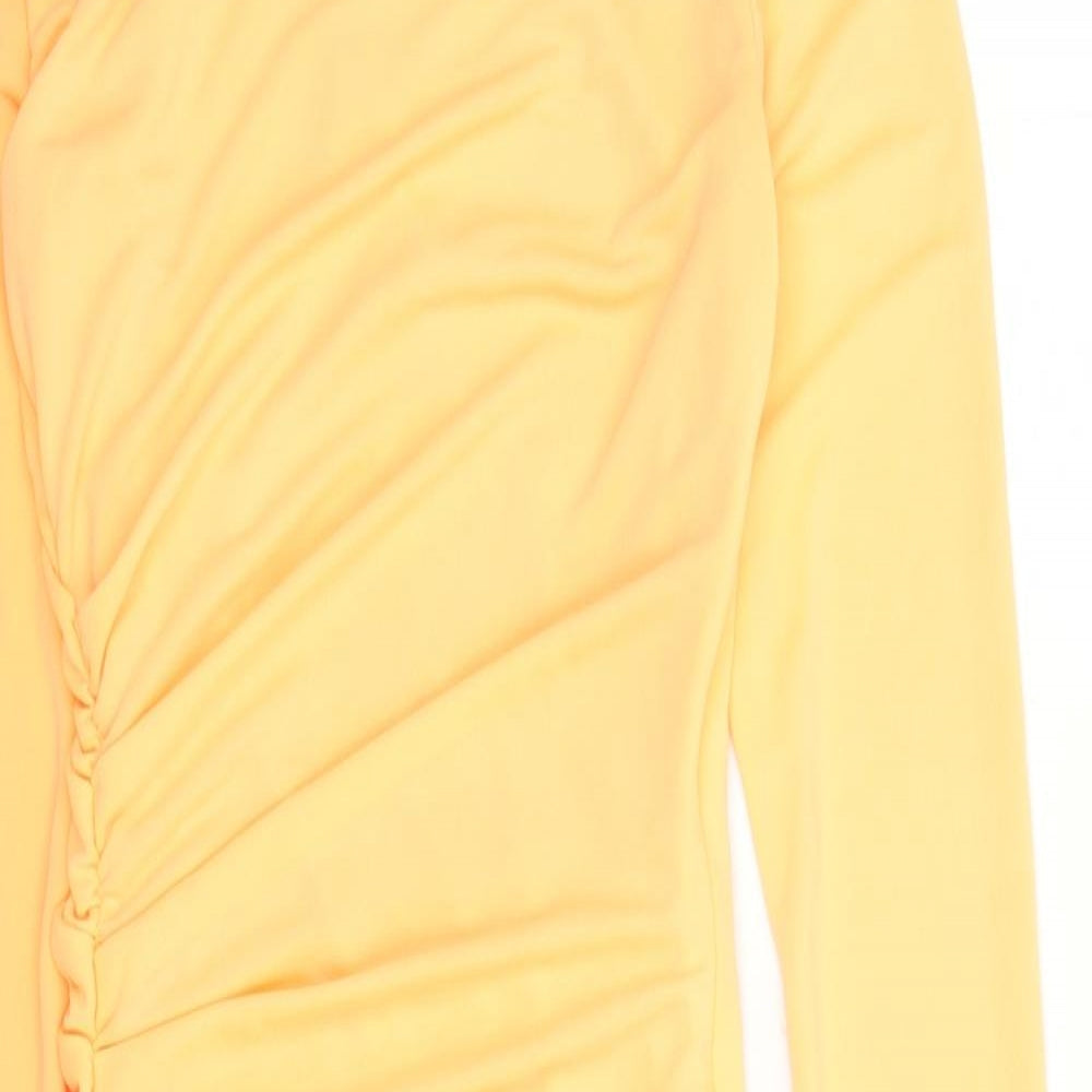 Zara Womens Orange Polyester Bodycon Size XS Round Neck Zip - Neon Orange